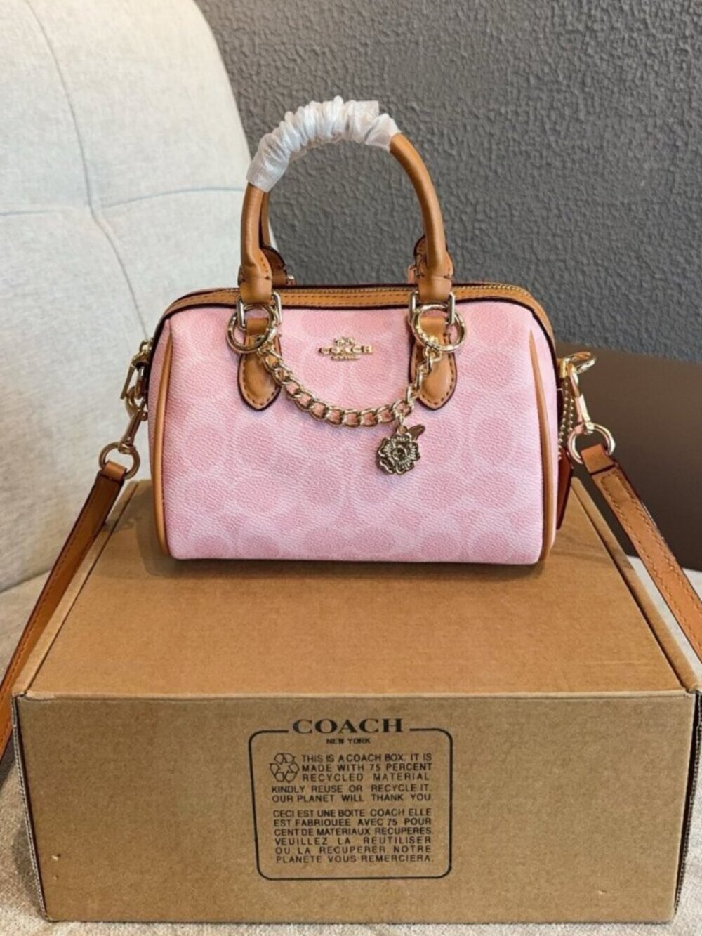 NWT Coach Mini Rowan Crossbody Bag In Signature Canvas Pink Powder CEK79